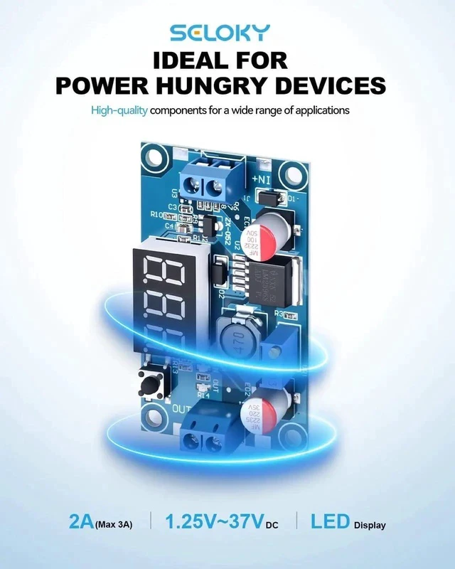 Alt view image 5 of 7 - LM2596 DC-DC Buck Power Converter Module, Adjustable Voltage Regulator 4-40V to 1.25-37V Buck Converter with LED Voltmeter Display (Pack of 6)