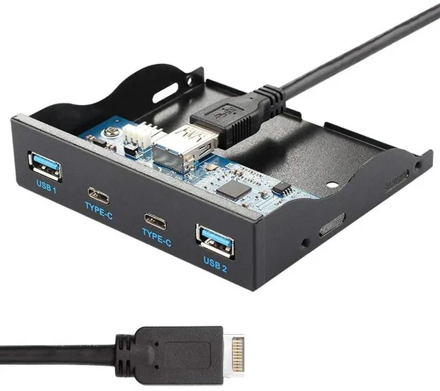Alt view image 5 of 7 - USB 3.1 Front Panel Header 19Pin to USB-C & USB 3.0 HUB 4 Ports Front Panel Motherboard Cable Compatible for 3.5" Floppy Bay