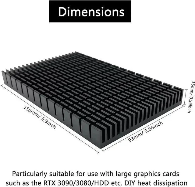 Alt view image 4 of 6 - JVFYI 150x93x15mm Aluminum Heatsink 2-Pack, Black Cooler for GPU Backplate RTX 3090/3080 Ti, PCB & LED Motherboard Cooling