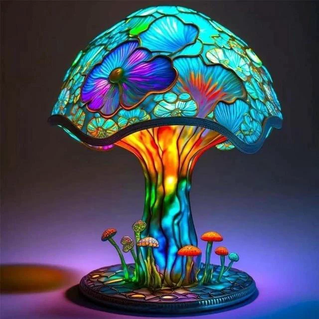 Main image of Gemdeck Painting Mushroom Table Lamp, Hight Stained Plant Series Night Light, Bohemian Resin Mushroom Decorative