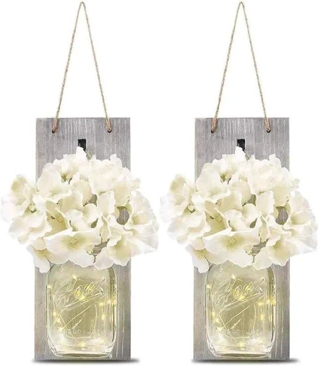Main image of Gemdeck Hanging Lantern Mason Jar Lights Wooden Board Led Mason Jar Wall Lights
