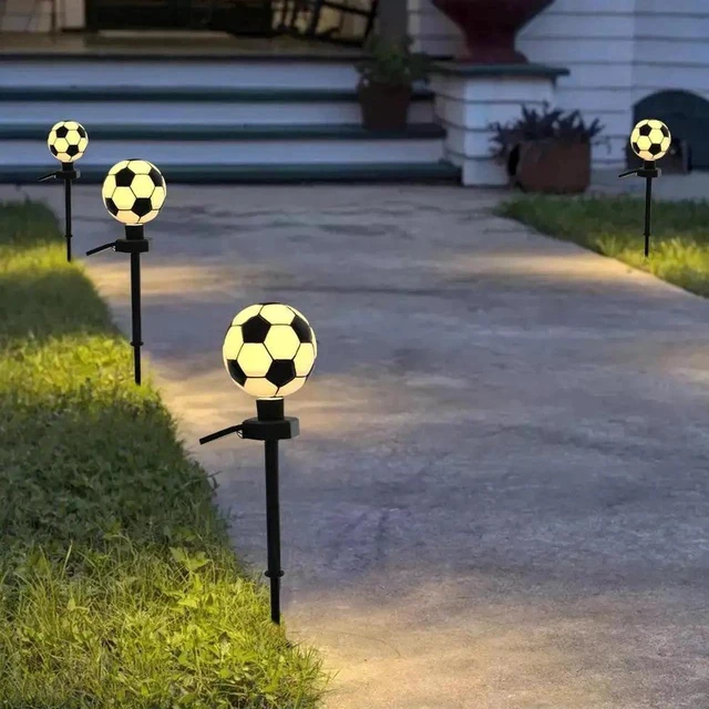Alt view image 6 of 6 - Gemdeck 2pcs Football Shaped Solar Pathway Lights Soccer Solar Powered Lawn Lights Garden Light