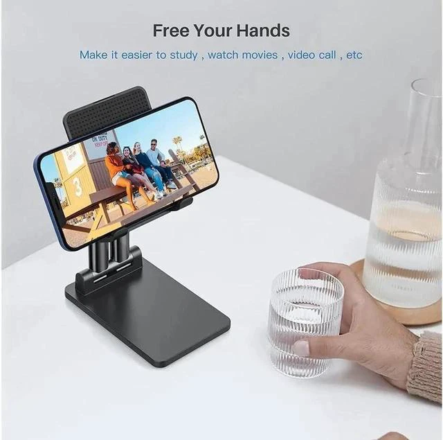 Alt view image 4 of 7 - Cell Phone Holder Adjustable Desktop Cell Phone Stand Cradle Dock Compatible Tablet Stand iPhone Stand Foldable Phone Stand for Desk Thick Case Phone Compatible 4-13in Phone iPad,Tablet