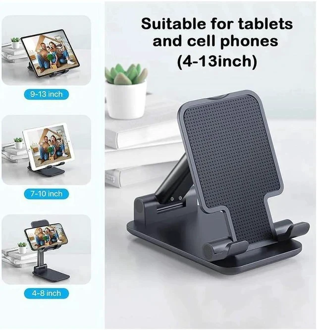 Alt view image 4 of 7 - Upgraded T9 Foldable Cell Phone Stand T7 Portable Aluminum Phone Holder Adjustable Phone Dock Cradle Compatible with iPhone Pro Max Small Tablets and Other Phones,4-12.9Inches Black