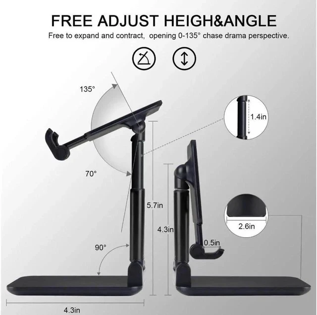 Alt view image 3 of 7 - UniversalT9 Desktop Phone Holder Stand Adjustable Tablet Foldable Table Phone Desk Stand Holder Compatible with All Phone iPhone iPad Tablet4-12.9Inches Desktop Accessories Black