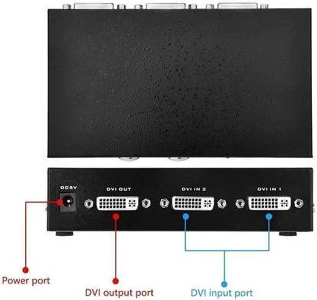Alt view image 3 of 7 - DVI Switch Box, 2 in 1 Out DVI Selector for PC Laptop DVR Projector HDTV DVI Port Devices, Support 1920x1440, 165Mhz Bandwidth