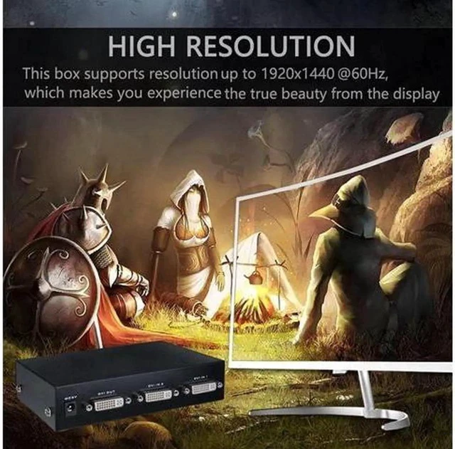 Alt view image 4 of 7 - DVI Switch Box, 2 in 1 Out DVI Selector for PC Laptop DVR Projector HDTV DVI Port Devices, Support 1920x1440, 165Mhz Bandwidth