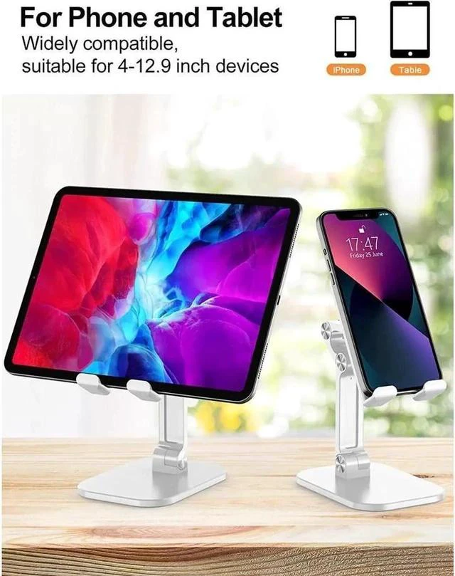 Alt view image 6 of 6 - Upgraded Desktop Tablet Holder Table Cell Foldable Extend Support Desk Mobile Phone Holder Stand For iPad Pro Air Mini, Galaxy Tabs, Cell Phones, 4-12.9" Devices, White