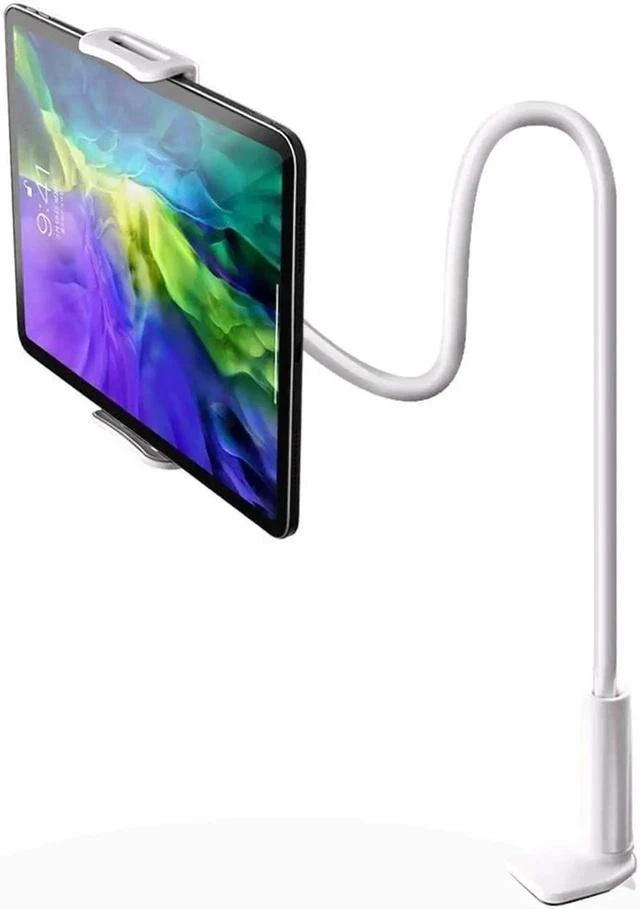 Main image of Gooseneck Tablet or Phone Holder with Secure Clamp and Table Grip Stand for Reading, Studying, Watching, and Working Fits All Devices Between 4.7" - 10.6" inch 30" Flexible Arm White
