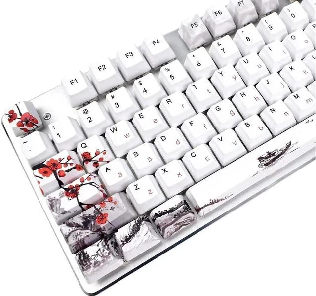 Main image of Keycaps 110 Set for Full Size Mechanical Keyboard, Custom PBT OEM Profile Key caps Japanese Style with Keycap Puller for Cherry MX 104/87/71/61 60 Percent Keyboard(Plum Blossom)
