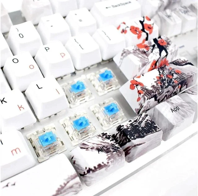 Alt view image 2 of 5 - Keycaps 110 Set for Full Size Mechanical Keyboard, Custom PBT OEM Profile Key caps Japanese Style with Keycap Puller for Cherry MX 104/87/71/61 60 Percent Keyboard(Plum Blossom)