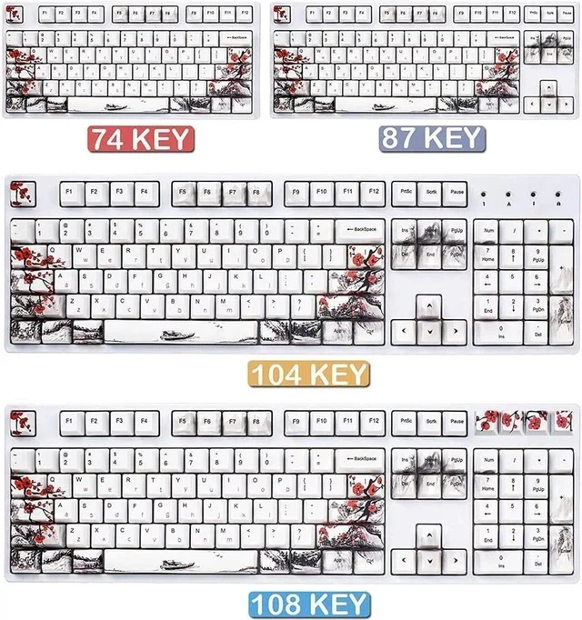 Alt view image 3 of 5 - Keycaps 110 Set for Full Size Mechanical Keyboard, Custom PBT OEM Profile Key caps Japanese Style with Keycap Puller for Cherry MX 104/87/71/61 60 Percent Keyboard(Plum Blossom)