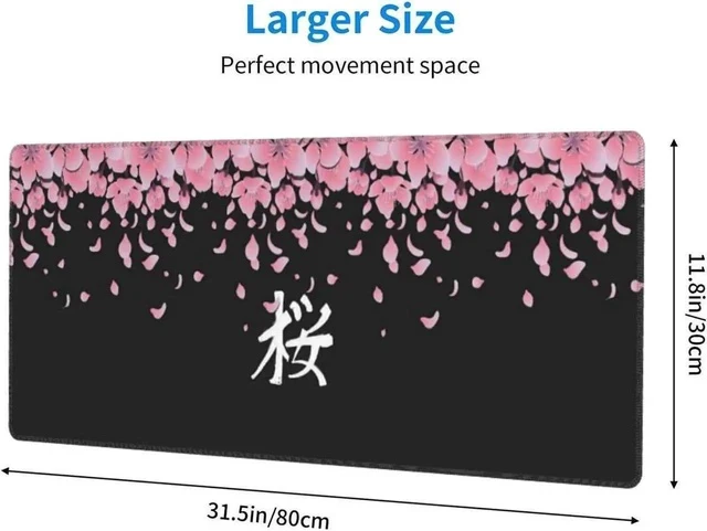 Alt view image 2 of 6 - Sakura Extended Mouse Pad 31.5x11.8 Inch XL Japanese Word Cherry Blossom Flower Non-Slip Rubber Base Large Gaming Mousepad Stitched Edges Waterproof Keyboard Mouse Mat Desk Pad for Office Home