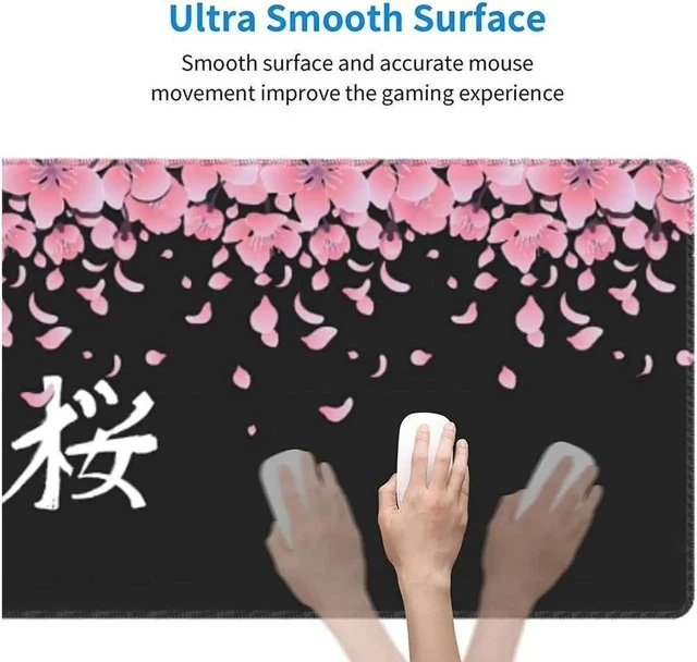 Alt view image 4 of 6 - Sakura Extended Mouse Pad 31.5x11.8 Inch XL Japanese Word Cherry Blossom Flower Non-Slip Rubber Base Large Gaming Mousepad Stitched Edges Waterproof Keyboard Mouse Mat Desk Pad for Office Home