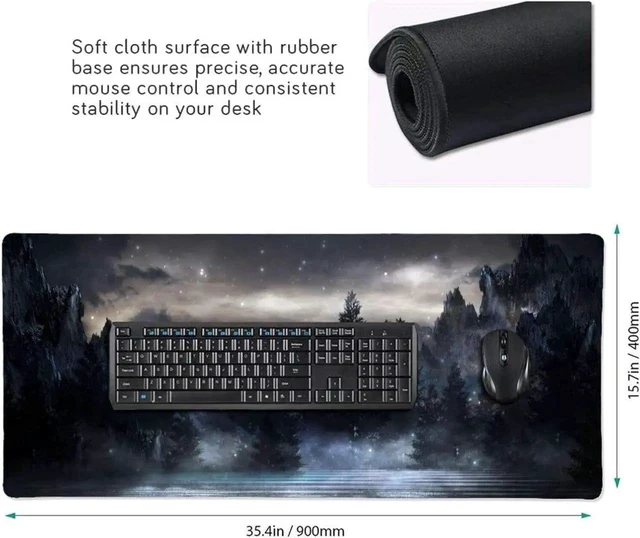 Alt view image 4 of 6 - Forest Extra Large Black Gaming Mouse Pad Non-Slip Rubber Base Giant Mountain Mousepad 35.4×15.7in with Stitched Edge Waterproof Keyboard Pads Computer Desk Laptop Mat for Work Game Office Home