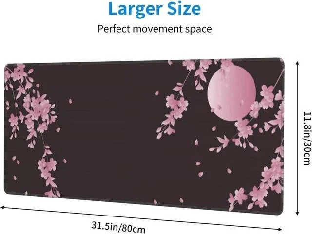 Main image of Cherry Blossom Extended Gaming Mouse Pad Non-Slip Rubber Base Pink Large Mousepad 31.5x11.8in with Stitched Edge Waterproof Flower Keyboard Pads Black Desk Laptop Mats for Work/Game/Office