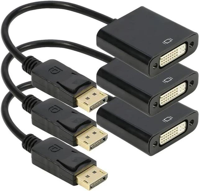 Main image of DP DisplayPort to DVI Adapter 3Pack, Gold Plated DP Display Port to DVI DVI-I Female Video Adapter 1080p, Compatible with Computer, Desktop, Laptop, PC, Monitor, Projector, HDTV - Black
