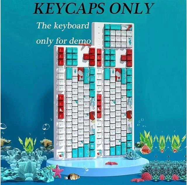 Main image of Keycap 60 Percent for GK61 RK61 Anne Pro, 104/87/61 Custom Fullsize Key Cap Set for Cherry Mx Gateron Kailh Switch 60% Mechanical Gaming Keyboard (Coral Sea)