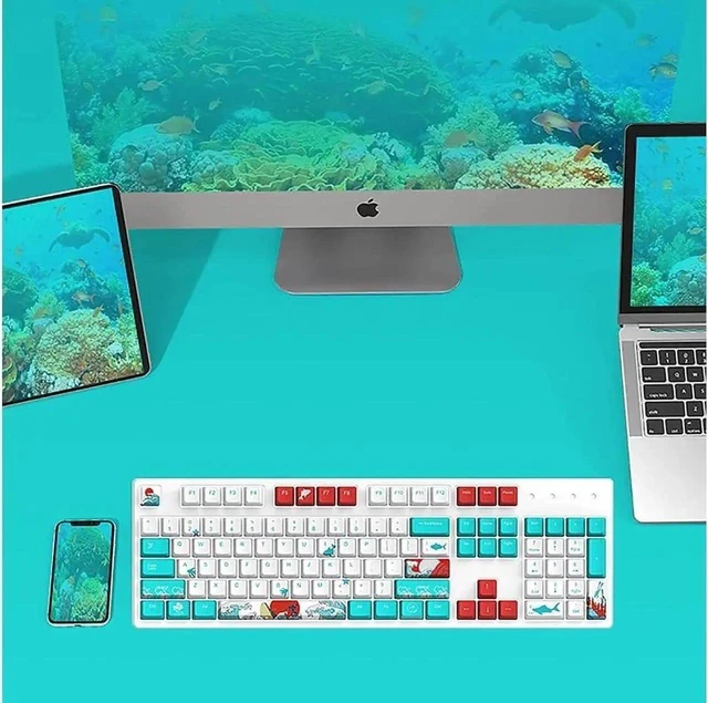 Alt view image 3 of 5 - Keycap 60 Percent for GK61 RK61 Anne Pro, 104/87/61 Custom Fullsize Key Cap Set for Cherry Mx Gateron Kailh Switch 60% Mechanical Gaming Keyboard (Coral Sea)