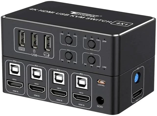 Main image of HDMI KVM Switch, 4K HDMI 4 in 1 Out KVM Switch Box Keyboard Mouse Printer Switcher Include 4 USB Type-B Cable Support 4K@60Hz, EDID/HDCP 2.2 3D for Laptop PS4 HDTV Monitor