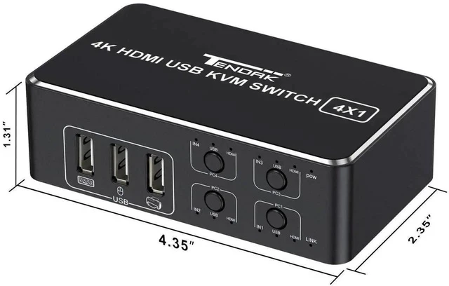 Alt view image 5 of 7 - HDMI KVM Switch, 4K HDMI 4 in 1 Out KVM Switch Box Keyboard Mouse Printer Switcher Include 4 USB Type-B Cable Support 4K@60Hz, EDID/HDCP 2.2 3D for Laptop PS4 HDTV Monitor
