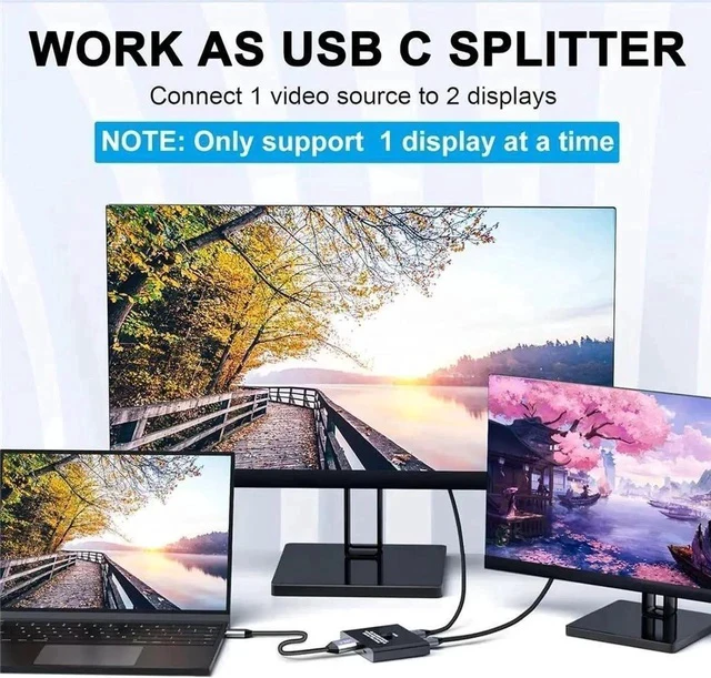Alt view image 5 of 7 - USB C Switch Bi-Directional Switcher 1 in 2 Out/2 in 1 Out USB Switch Selector 2 Computers Share 1 Devices USB KVM Switch 8K@60Hz Video 10Gbps Data Transfer 100W Charging USB-C Cables Included