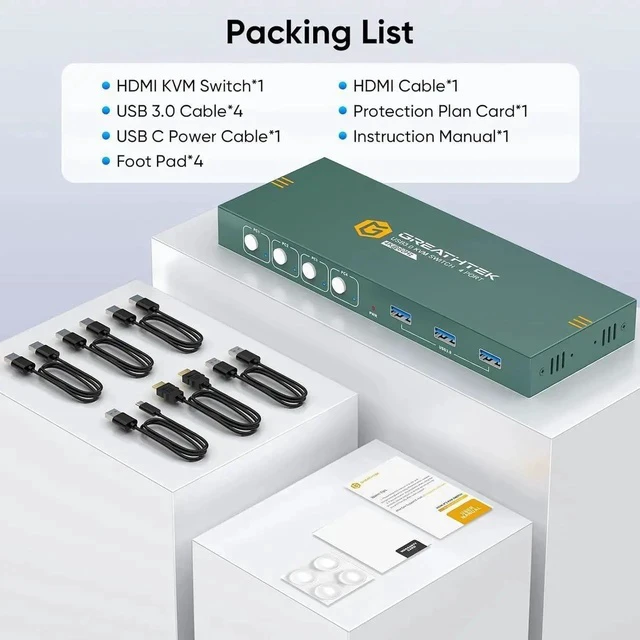 Alt view image 2 of 7 - USB3.0 KVM Switch HDMI 4K@60Hz for 4 Computers Share 1 Monitor, KVM Switch 4 Port with 3 USB 3.0 Ports Share Keyboard Mouse, Support Button Switch, Plug and Play