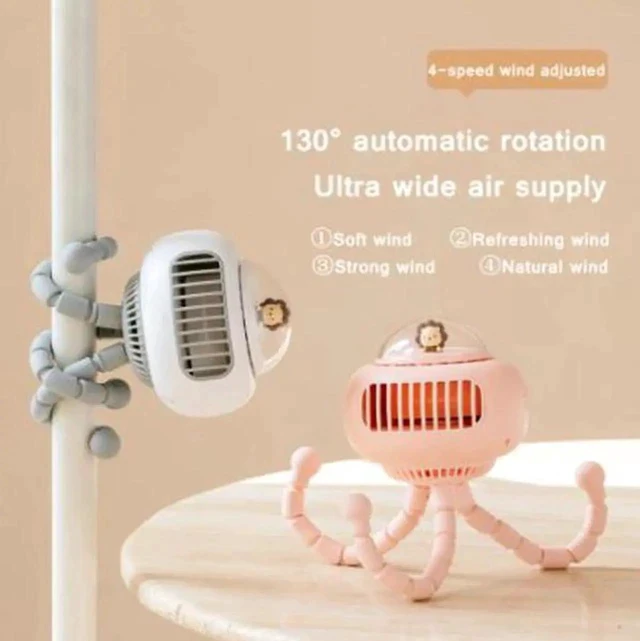 Alt view image 4 of 5 - Gemdeck Mini Flexible Air Conditioner 3600mAh Chargeable Stroller Cooling Fan 130° Auto Rotation 4-gear Wind Handheld for Outdoors Quiet