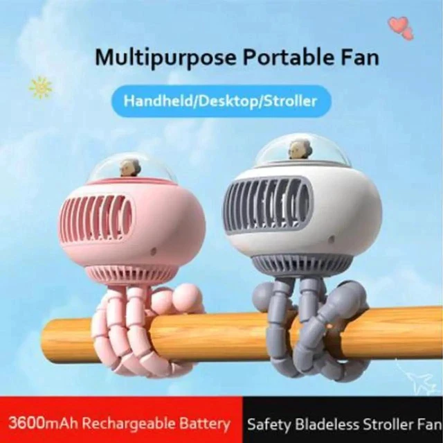 Alt view image 5 of 5 - Gemdeck Mini Flexible Air Conditioner 3600mAh Chargeable Stroller Cooling Fan 130° Auto Rotation 4-gear Wind Handheld for Outdoors Quiet