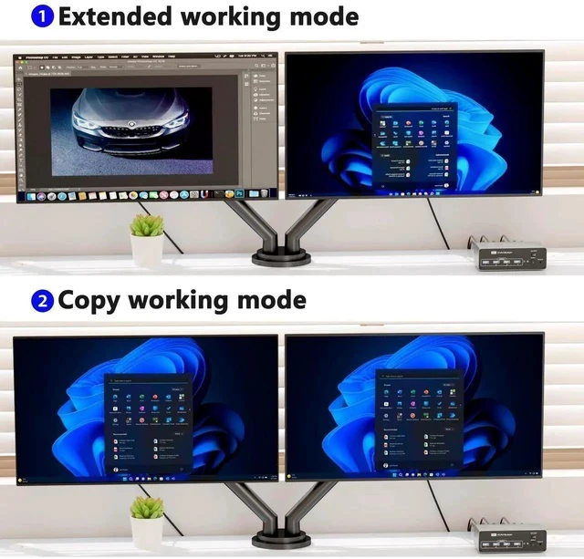 Alt view image 5 of 7 - KVM Switch 2 Monitors 2 Computers, 8K HDMI+DP Dual Monitor KVM Switch, USB 3.0 Hub for 2 PC Share 2 Screens, Support Extended/Copy Mode with Desktop Controller with 2 USB Cables & Desktop Controller