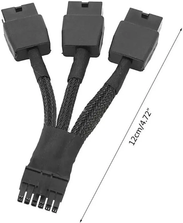 Alt view image 4 of 5 - PCIE 12VHPWR 12Pin Connector to 3x8Pin PCI-E GPU Power Adapter Cable for Ampere RTX 3060ti 3070 3080 3090