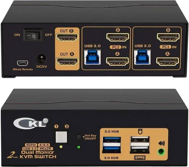 Main image of 2 Port USB 3.0 KVM Switch Dual Monitor HDMI 4K 60Hz, Keyboard Video Mouse Peripherals Switcher for 2 Computers 2 Monitors with Audio
