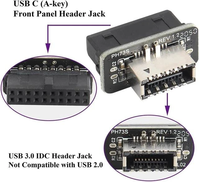 Alt view image 2 of 7 - Pack USB 3.0 19 Pin Header to USB 3.1 Type-E 20 Pin Header Front Panel Adapter USB 3.0 19 Pin Female to 20 pin Type E 3.1 Female Front Panel Header Connector for Computer Motherboard (19Pin)