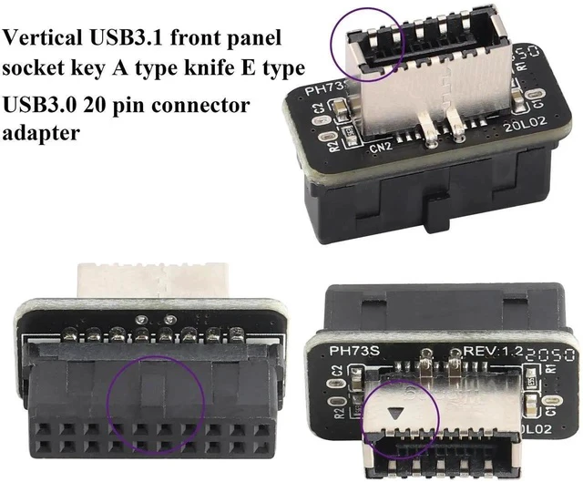 Alt view image 3 of 7 - Pack USB 3.0 19 Pin Header to USB 3.1 Type-E 20 Pin Header Front Panel Adapter USB 3.0 19 Pin Female to 20 pin Type E 3.1 Female Front Panel Header Connector for Computer Motherboard (19Pin)