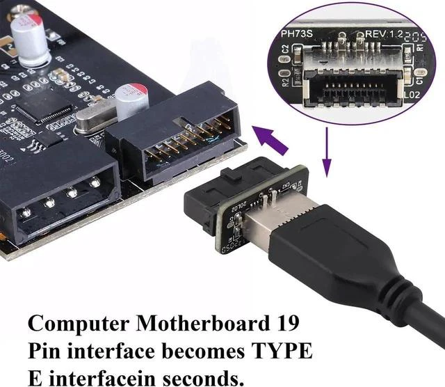 Alt view image 4 of 7 - Pack USB 3.0 19 Pin Header to USB 3.1 Type-E 20 Pin Header Front Panel Adapter USB 3.0 19 Pin Female to 20 pin Type E 3.1 Female Front Panel Header Connector for Computer Motherboard (19Pin)
