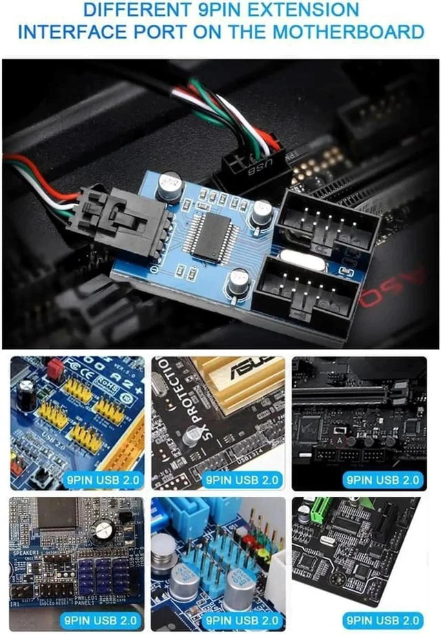 Alt view image 5 of 6 - Motherboard USB 2.0 9pin Header 1 to 4 Extension Hub Splitter Adapter - Converter MB USB 2.0 Female to 4 Female - 30CM Cable USB 9-pin Internal Cable 9 pin Connector Adapter Port Multiplier