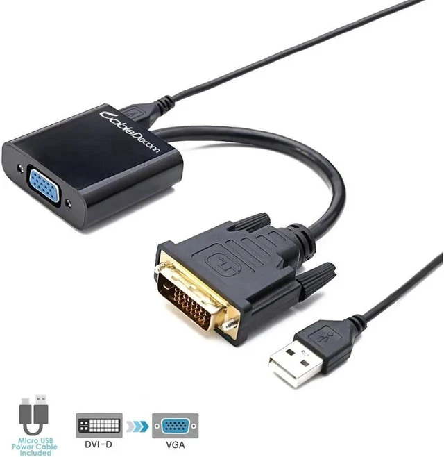 Alt view image 5 of 7 - DVI 24+1 DVI-D M to VGA Male With Micro USB Active Adapter Converter Cable for PC DVD Monitor HDTV