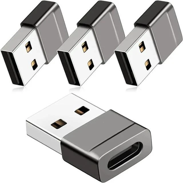 Main image of USB C Female to USB Male Adapter (4 Pack), Ultra Compact Converter Compatible with iPhone 16 15 Apple Watch AirPods CarPlay and More, Gray Aluminium Alloy