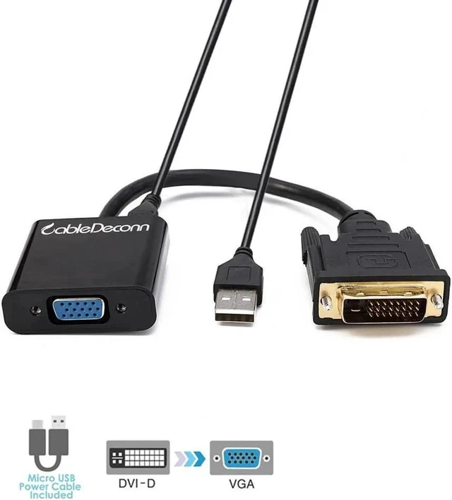 Alt view image 6 of 7 - DVI 24+1 DVI-D M to VGA Male With Micro USB Active Adapter Converter Cable for PC DVD Monitor HDTV
