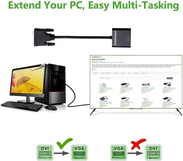 Alt view image 7 of 7 - DVI 24+1 DVI-D M to VGA Male With Micro USB Active Adapter Converter Cable for PC DVD Monitor HDTV