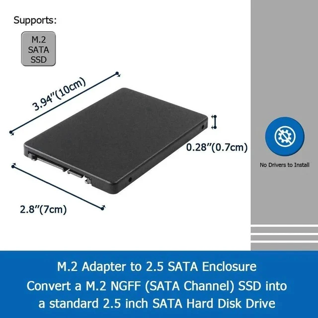 Alt view image 4 of 7 - M.2 Adapter to 2.5 SATA Enclosure, B & M Key SATA Based NGFF SSD Converter to 2.5 Inch SATA 3.0 Card Support 2230 2242 2260 2280 Hard Drive with 7mm Case