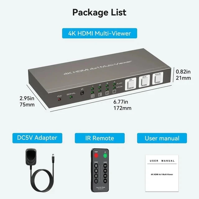 Alt view image 3 of 7 - HDMI Multiviewer 4x1 4 Port Multi-Picture Seamless Switch 4 Input 1 Output Split Screen TV, Support 4K@30Hz 1080P60Hz Applicable to Display Multiple Signal Sources on The Same Monitor