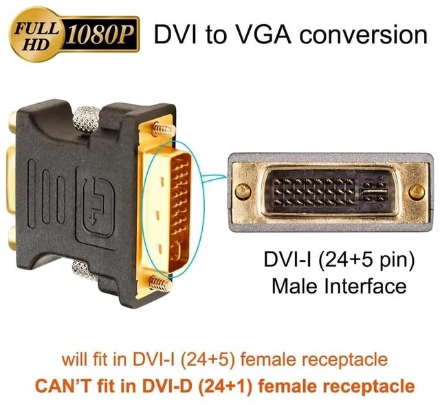 Alt view image 3 of 7 - DVI Male to VGA Female Adapter High Speed DVI-I24+5 Port Converter for HDTV, Plasma, DVD and Projector