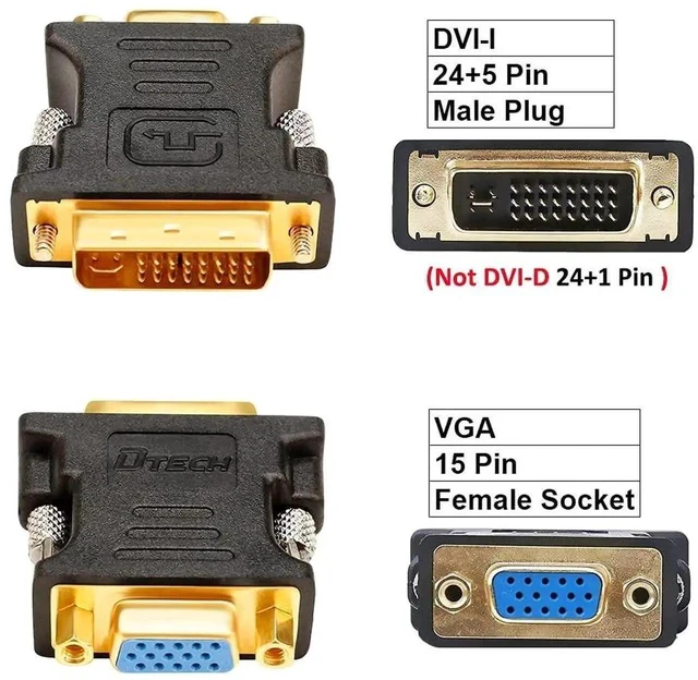 Alt view image 7 of 7 - DVI Male to VGA Female Adapter High Speed DVI-I24+5 Port Converter for HDTV, Plasma, DVD and Projector
