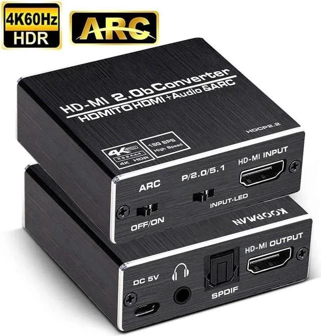 Main image of Aluminum HDMI 2.0b Audio Extractor Splitter Converter, 4K@60Hz HDMI to HDMI + Optical Toslink SPDIF + 3.5mm Stereo Analog Audio HDMI Audio Embedder Inserter for PS5,Xbox Optical Fiber