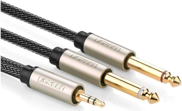 Alt view image 2 of 5 - 3.28ft/1m High quality 3.5mm to Dual 6.35mm audio Y golden cable ,3.5mm male to 2 x 6.35mm male cable