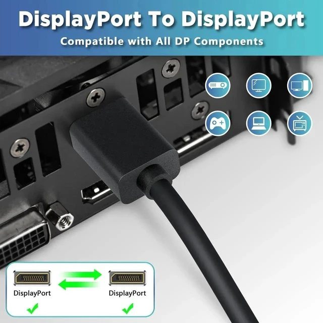 Alt view image 6 of 7 - 4K DisplayPort Cable, 6 FT DP to DP Cable 1.2, High Speed 4K@60Hz 2K@165Hz @144Hz 1080p for PC TV Laptop Gaming Monitor