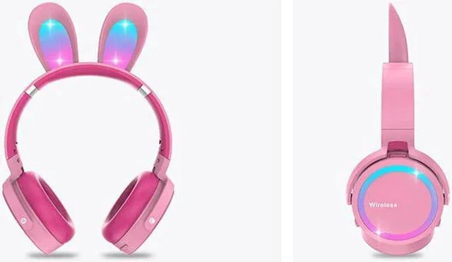 Alt view image 4 of 5 - Gemdeck Headphones with LED Illuminated Rabbit Ears Audio Headphones Pink