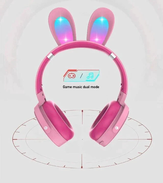 Alt view image 3 of 5 - Gemdeck Headphones with LED Illuminated Rabbit Ears Audio Headphones Pink