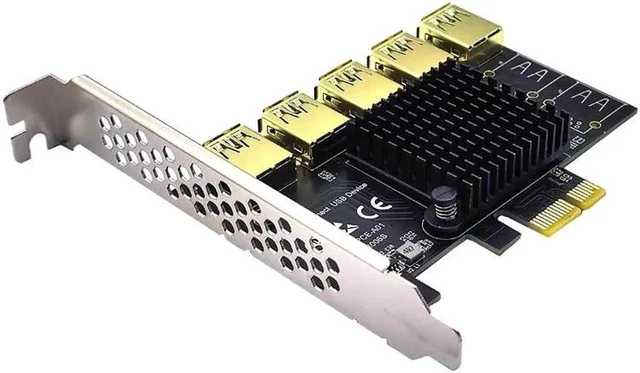 Alt view image 2 of 6 - PCIE 1 to 5 Riser Adapter PCIE X1 to USB 3.0 Multiplier PCI Express Riser Card For Graphic Card Bitcoin Miner Mining Add On Card